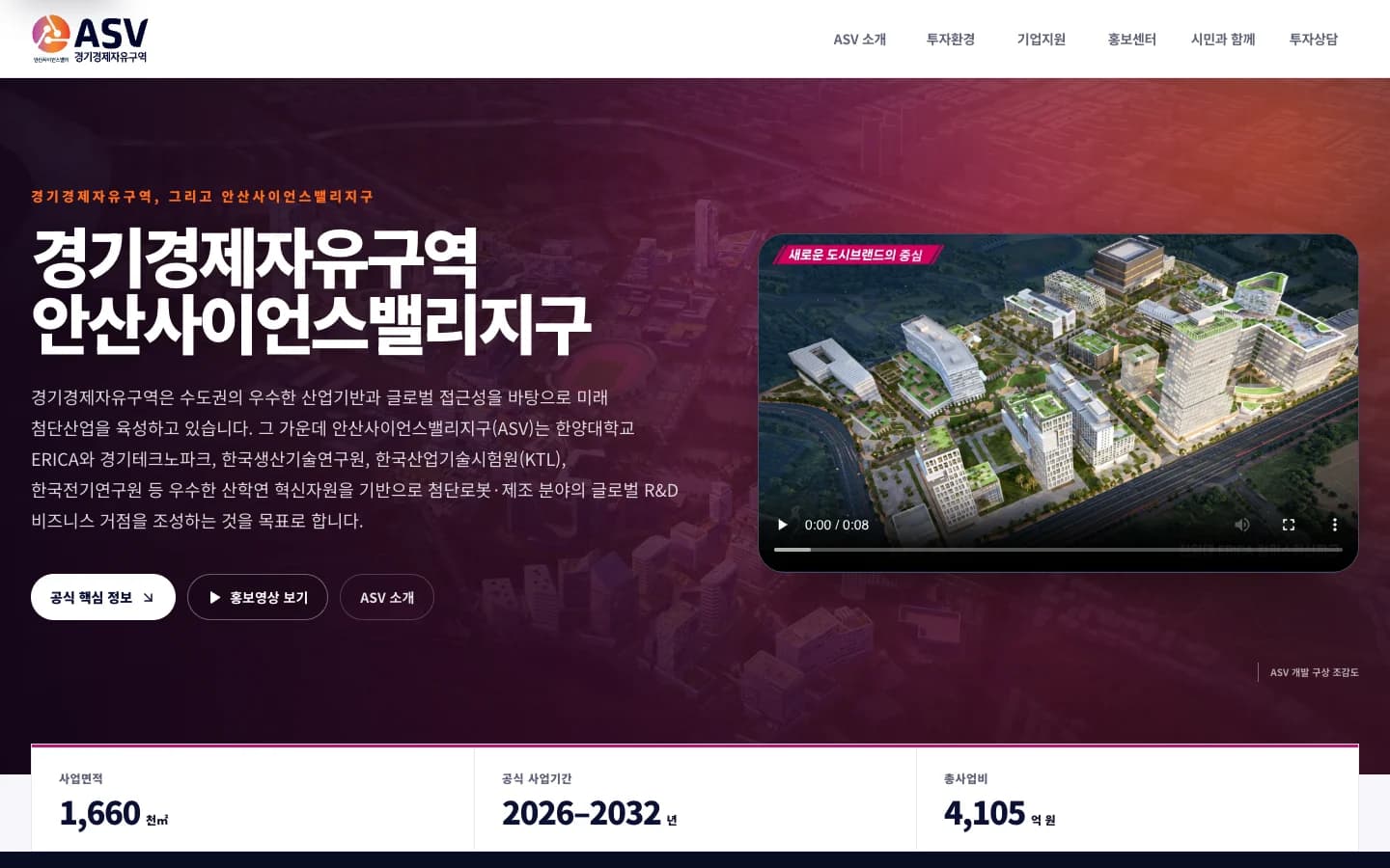 Official website for the Ansan Science Valley District
