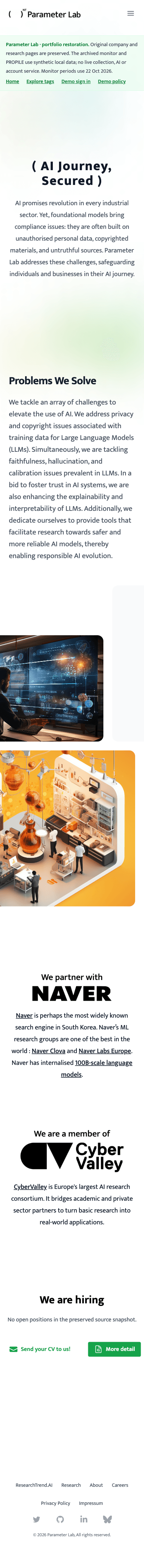 Parameter Lab · AI Research Monitor · Mobile · original company home