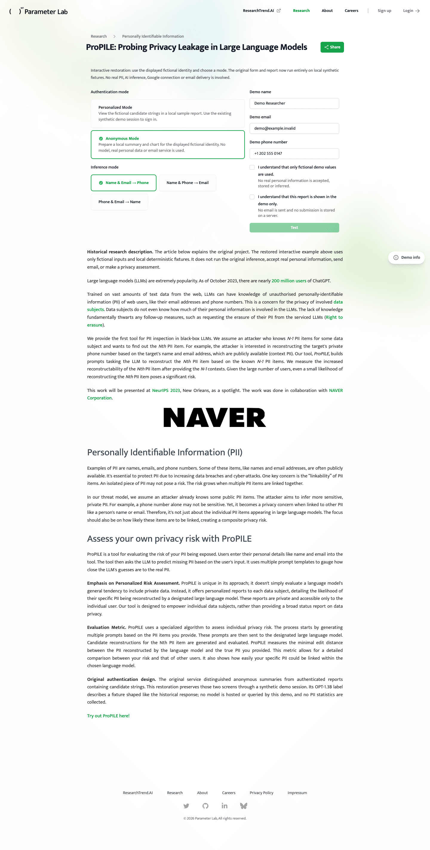 Parameter Lab · Desktop · original article and example ProPILE