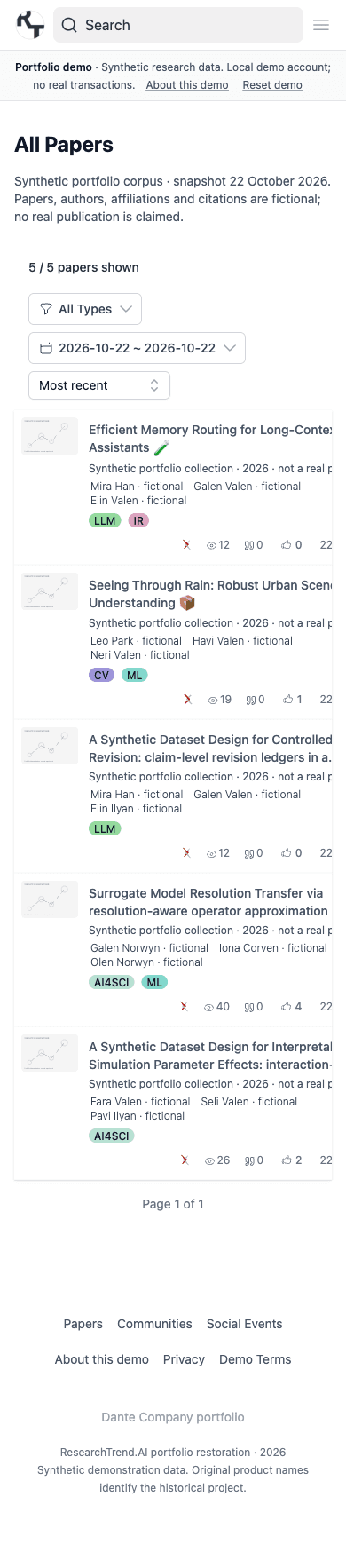 ResearchTrend.AI · Mobile · period and field filters
